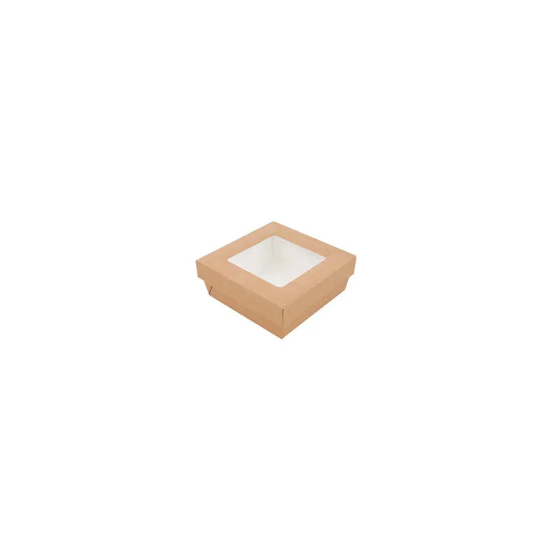 PETITES BOÎTES+COUVERCLES AVEC FÊNETRE THEPACK 500 ML 12x12x5 CM NATUREL CARTON NANO-MICRO + PP + OPP (250 UNITÉ)